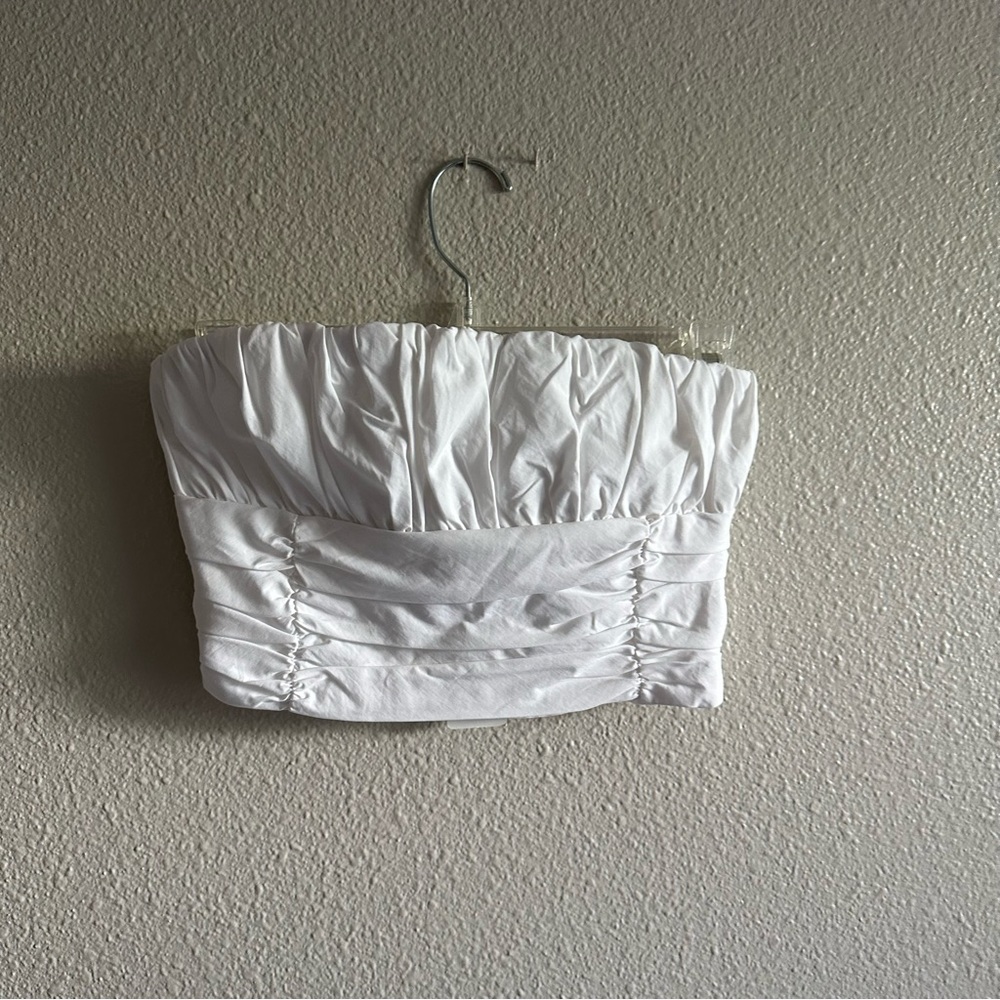 Zara white cropped poplin tube top NWT SMALL